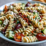 Vibrant Memorial Day pasta salad, ready to serve at your next summer gathering.