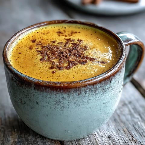 A steaming mug of Turmeric and Ginger Golden Milk, rich and comforting.
