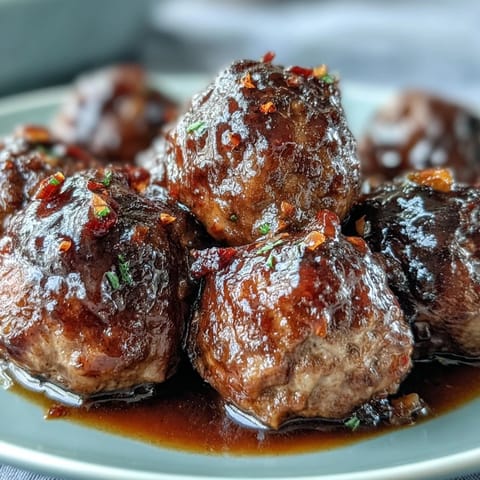 Tender, juicy Peach Glazed Meatballs in a rich sauce, perfect for serving with toothpicks as a party appetizer or main dish.