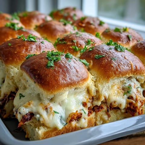 Warm Pizza Dip Sliders served on a platter with crisp celery sticks and a side of extra blue cheese dressing.