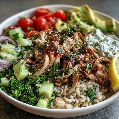 A wholesome Rotisserie Chicken Bowl with steamed broccoli, avocado, and lemon, ready for a quick, nutritious dinner.