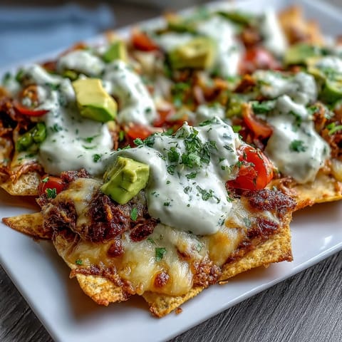 Soccer Game Day Nachos with Cheese Sauce piled high with fresh tomatoes, jalapeños, and cilantro for a festive crowd-pleaser.