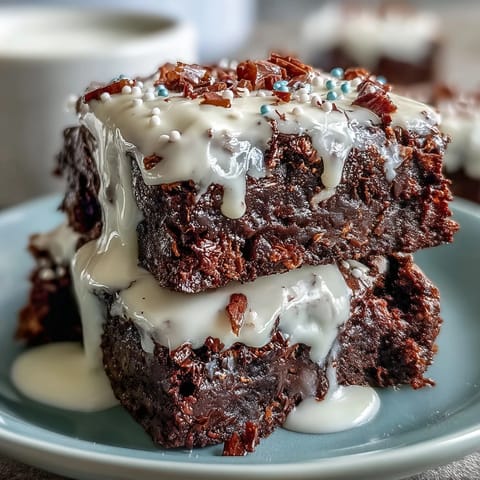 Rich, fudgy brownie bites topped with vanilla cream cheese frosting and vibrant patriotic sprinkles for a festive Independence Day dessert.