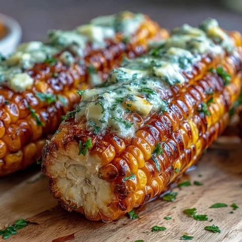 Fresh microwave corn on the cob brushed with rich garlic butter for a quick and flavorful side dish.