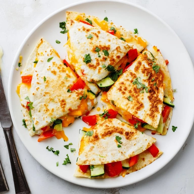 Freshly cooked quesadillas folded over a generous filling of gooey cheese and cilantro.