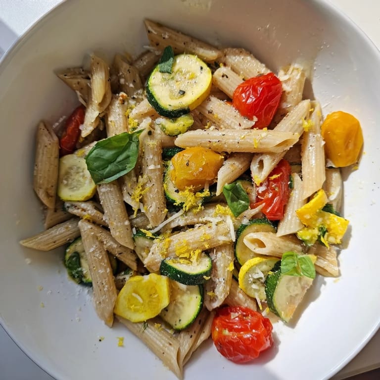 Garden Veggie Pasta served al dente with colorful vegetables and a light, aromatic sauce.