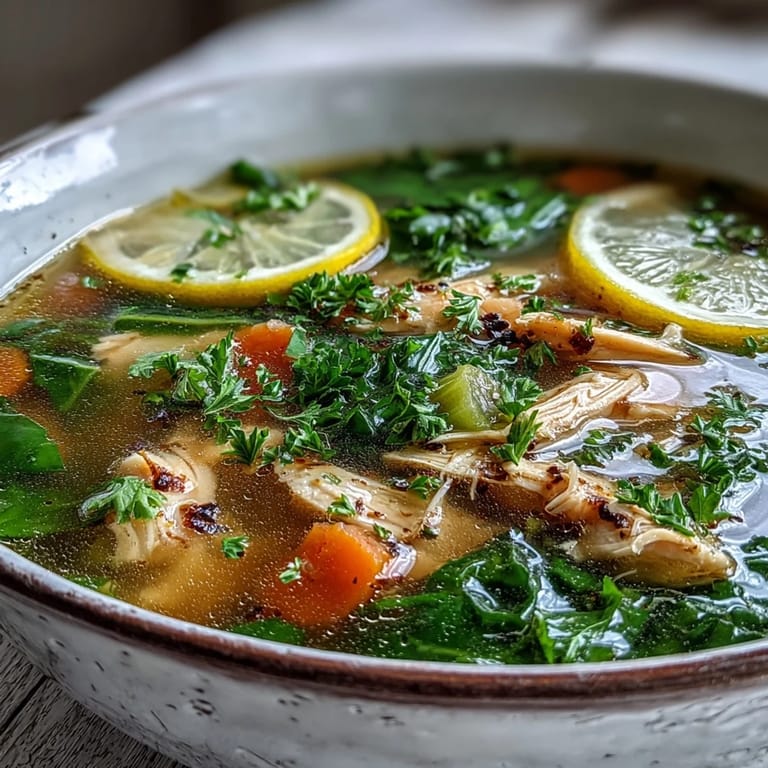 Savory High Protein Lemon Turmeric Chicken Soup, a healthy and bright meal.