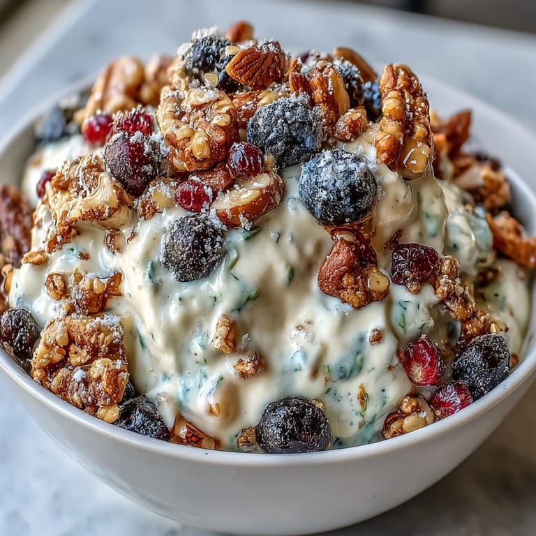 Cozy breakfast scene: a yogurt bowl brimming with winter berries and crunch.