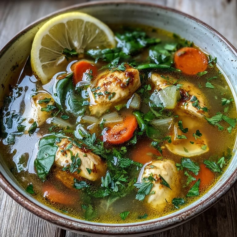 Nourishing turmeric chicken soup with colorful vegetables, ideal for a cozy meal.