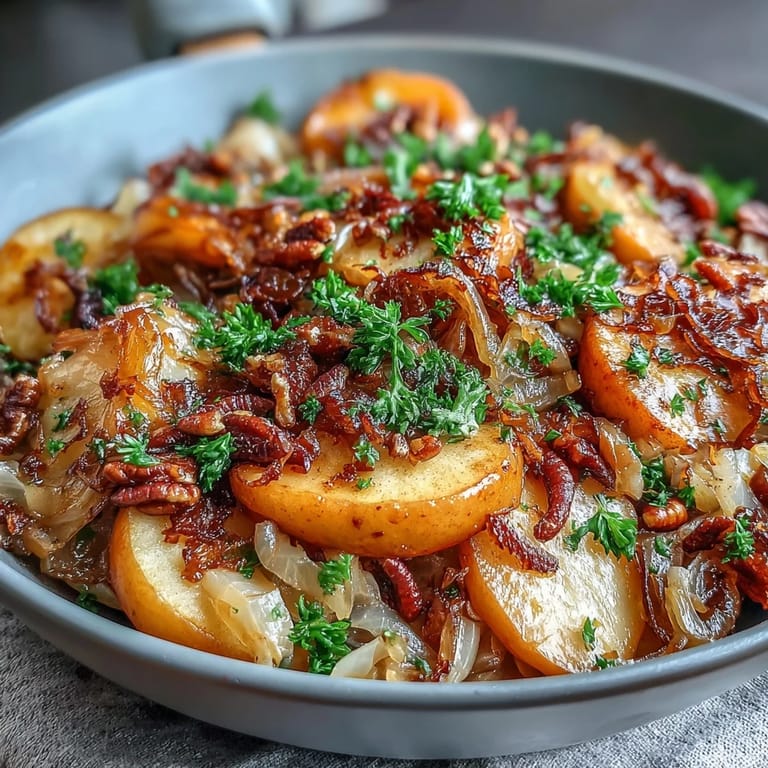 Tangy caramelized apples with sauerkraut, a visually warm and vibrant side dish.