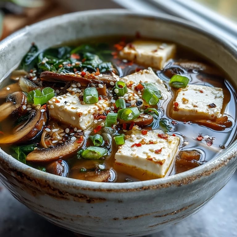 Steaming bowl of Ginger-Miso Winter Soup, generously garnished with fresh scallions.