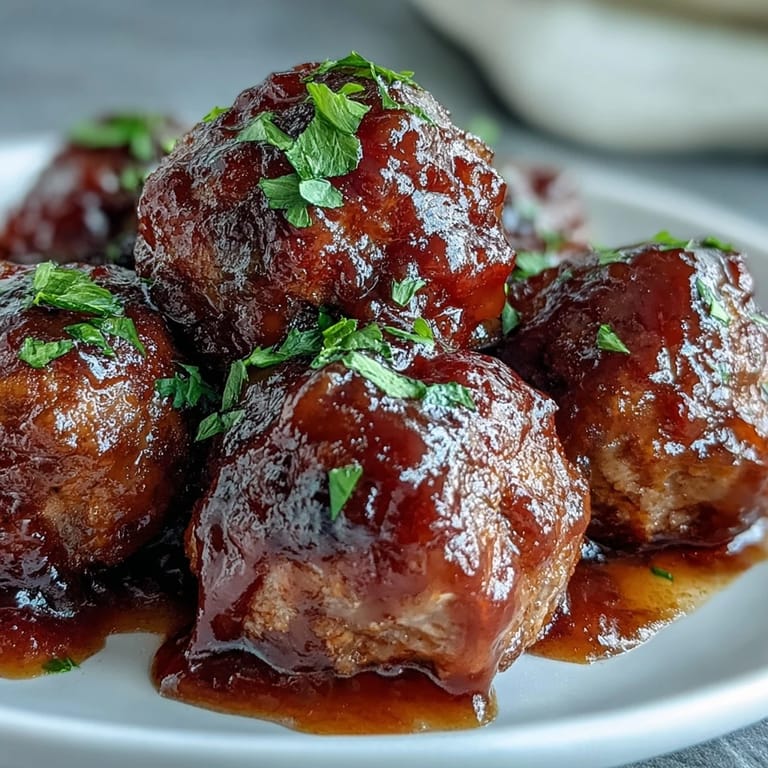 Easy Sweet and Sour Crock Pot Meatballs feature a glossy, sticky sauce with peach preserves and are garnished with green onions.