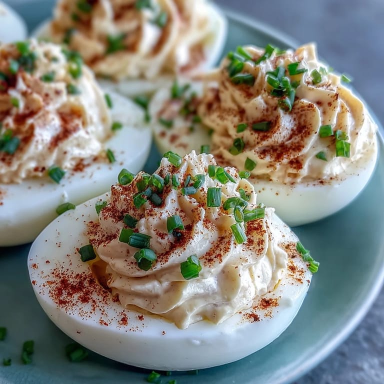 Halved egg whites filled with creamy Million Dollar Deviled Eggs, ready to serve at a party.