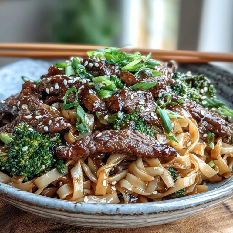 Family-style serving of Korean Beef Noodles garnished with green onions and sesame seeds, perfect for busy weeknights.