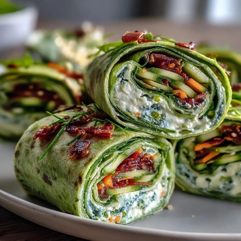 Colorful spinach pinwheels bursting with fresh herbs and vegetables, offering a tasty, easy-to-make vegetarian treat for any gathering.
