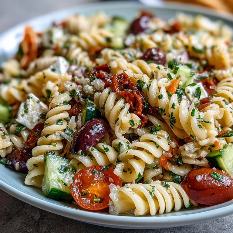 Vibrant Memorial Day pasta salad, ready to serve at your next summer gathering.
