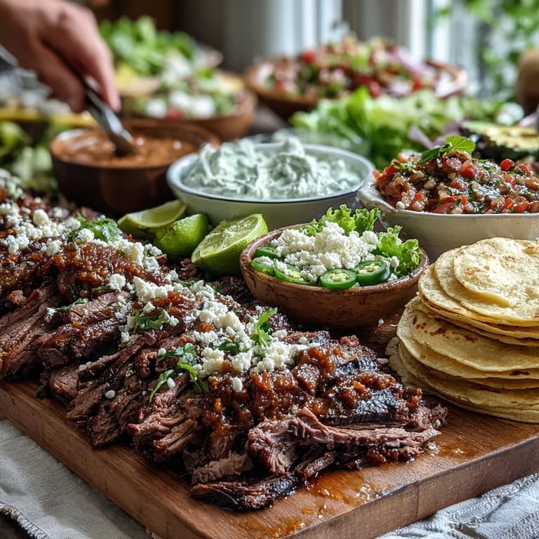Festive Mexican street taco bar with perfectly grilled carne asada and fresh fixings.
