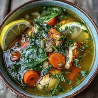 Golden turmeric chicken soup, aromatic and comforting, served hot with fresh herbs.