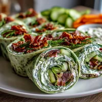 Fresh spinach tortilla pinwheels stuffed with herb cream cheese and crisp veggies, perfect for party snacks or quick lunches.