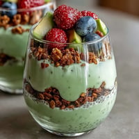 Creamy avocado chia pudding parfait layered with vibrant berries, a perfect wholesome breakfast.